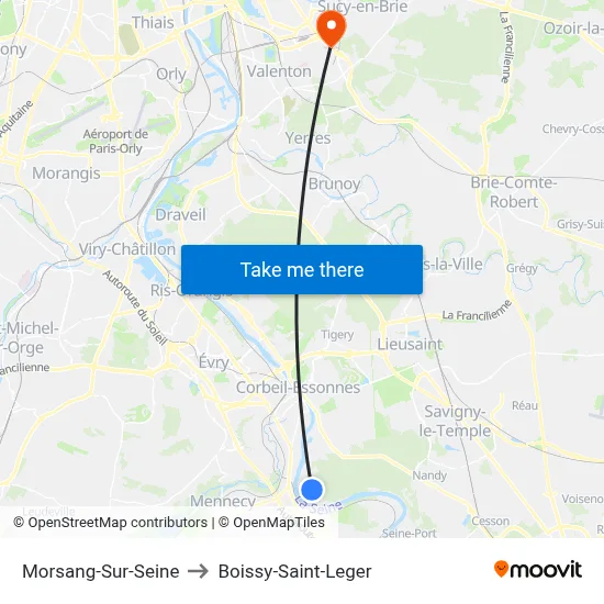 Morsang-Sur-Seine to Boissy-Saint-Leger map