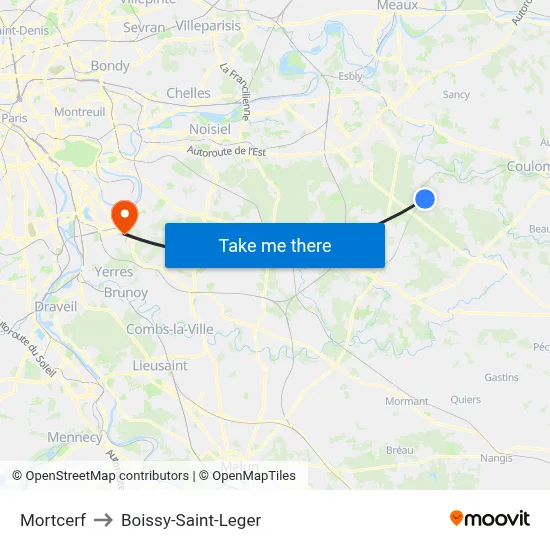 Mortcerf to Boissy-Saint-Leger map