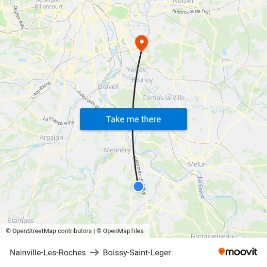 Nainville-Les-Roches to Boissy-Saint-Leger map