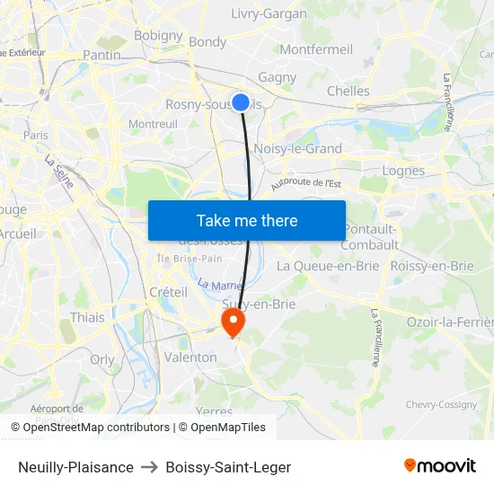 Neuilly-Plaisance to Boissy-Saint-Leger map