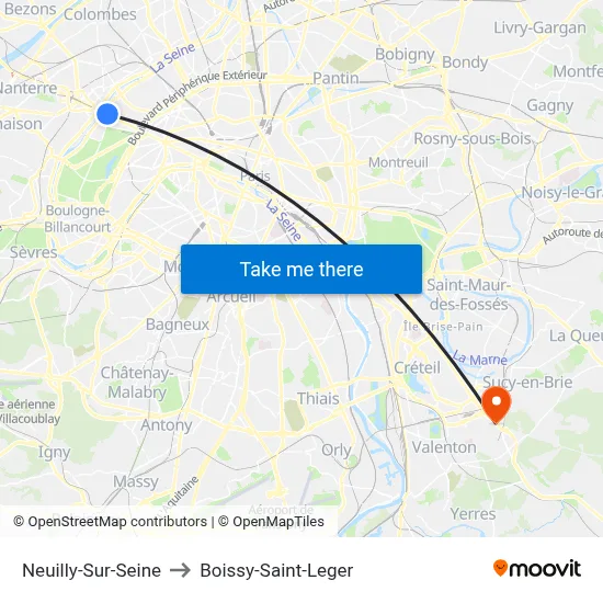 Neuilly-Sur-Seine to Boissy-Saint-Leger map