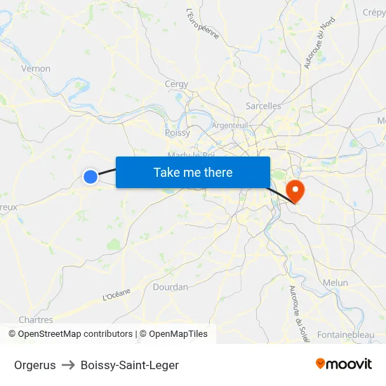 Orgerus to Boissy-Saint-Leger map