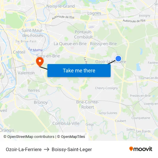 Ozoir-La-Ferriere to Boissy-Saint-Leger map