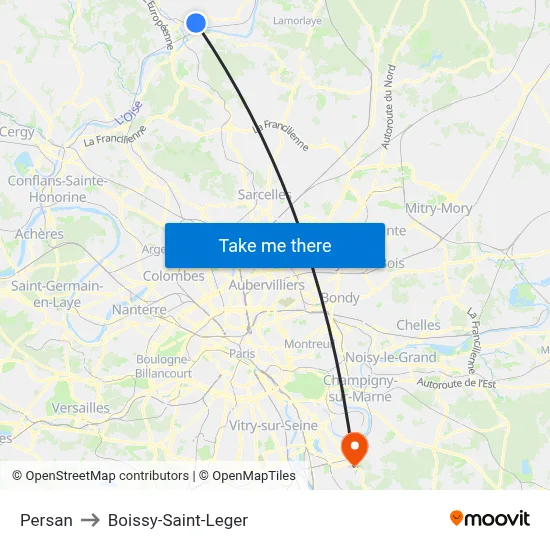 Persan to Boissy-Saint-Leger map