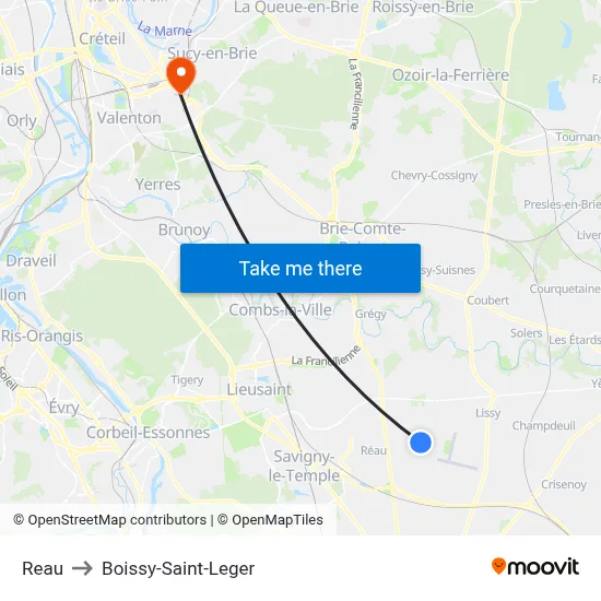 Reau to Boissy-Saint-Leger map