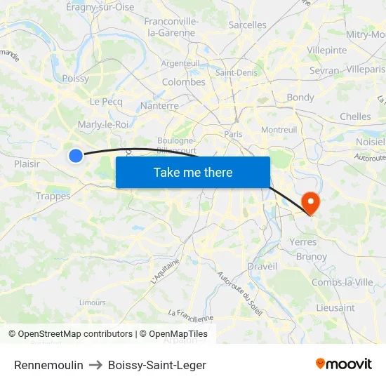Rennemoulin to Boissy-Saint-Leger map