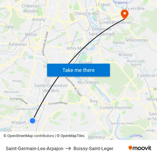 Saint-Germain-Les-Arpajon to Boissy-Saint-Leger map