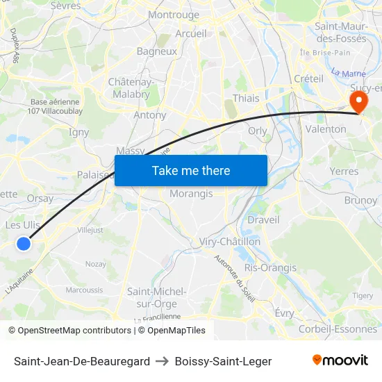 Saint-Jean-De-Beauregard to Boissy-Saint-Leger map