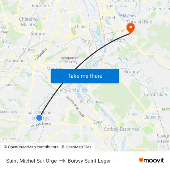 Saint-Michel-Sur-Orge to Boissy-Saint-Leger map