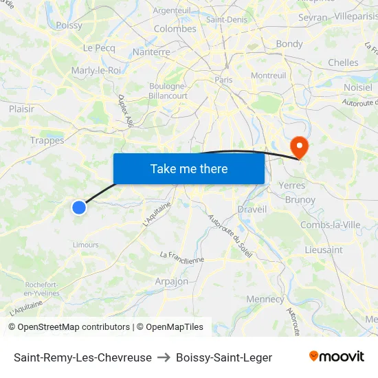 Saint-Remy-Les-Chevreuse to Boissy-Saint-Leger map