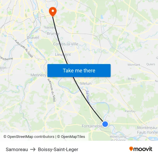 Samoreau to Boissy-Saint-Leger map