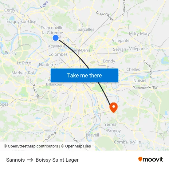 Sannois to Boissy-Saint-Leger map