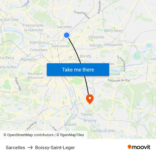 Sarcelles to Boissy-Saint-Leger map
