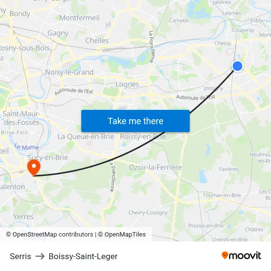 Serris to Boissy-Saint-Leger map