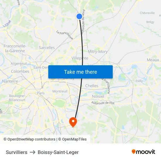 Survilliers to Boissy-Saint-Leger map