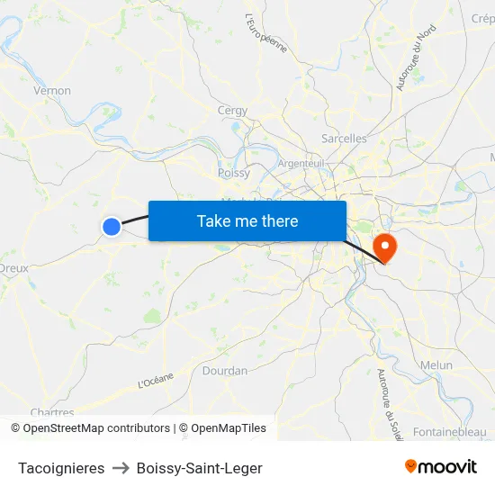 Tacoignieres to Boissy-Saint-Leger map