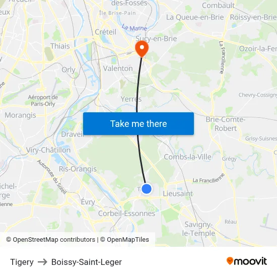 Tigery to Boissy-Saint-Leger map