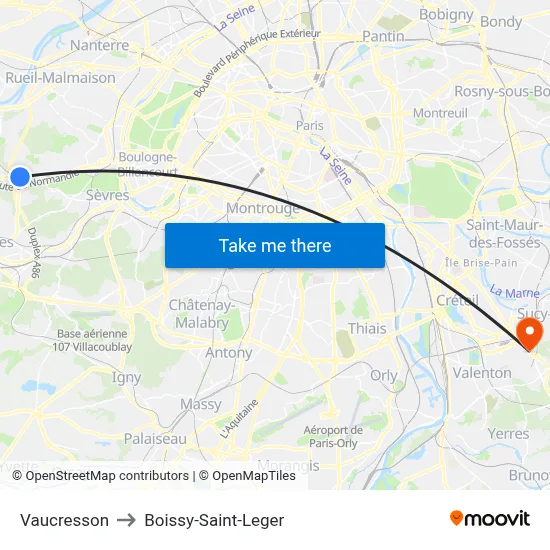 Vaucresson to Boissy-Saint-Leger map