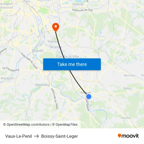 Vaux-Le-Penil to Boissy-Saint-Leger map