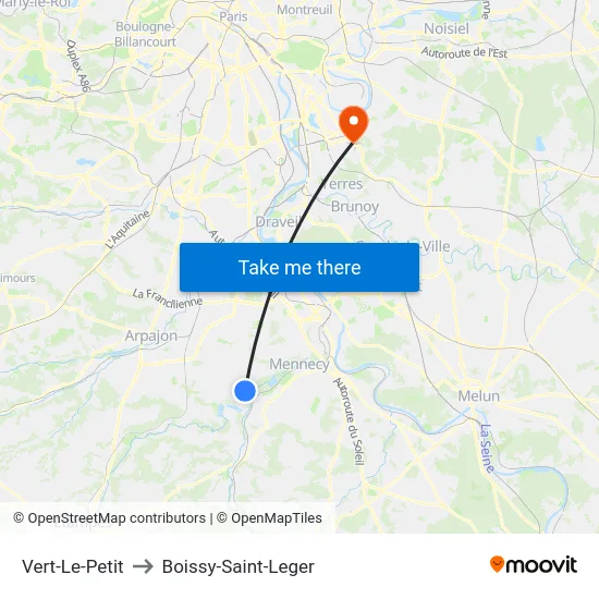 Vert-Le-Petit to Boissy-Saint-Leger map