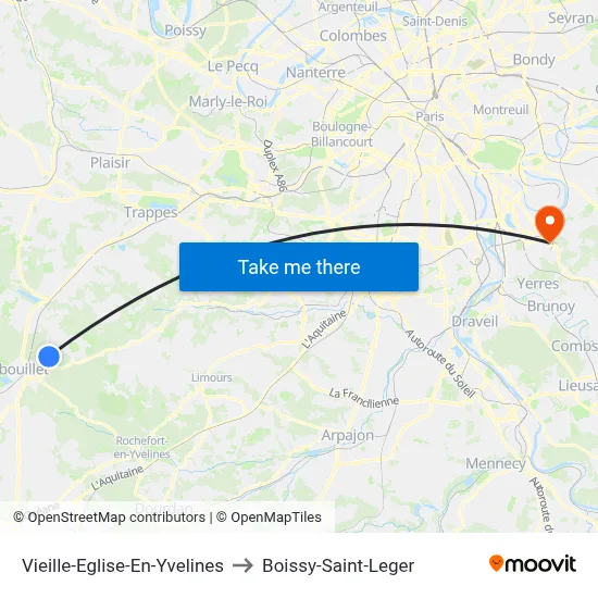 Vieille-Eglise-En-Yvelines to Boissy-Saint-Leger map
