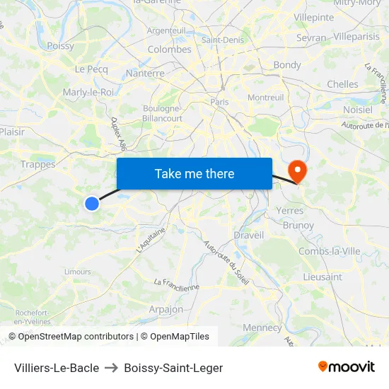 Villiers-Le-Bacle to Boissy-Saint-Leger map
