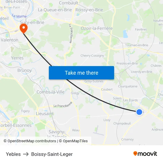 Yebles to Boissy-Saint-Leger map
