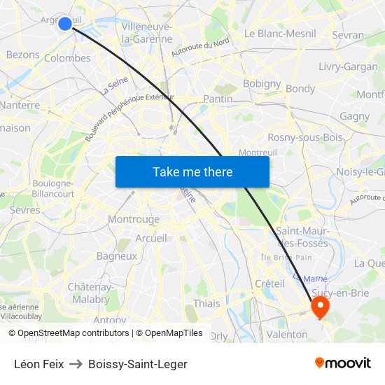 Léon Feix to Boissy-Saint-Leger map