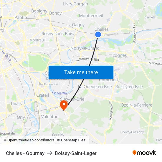 Chelles - Gournay to Boissy-Saint-Leger map