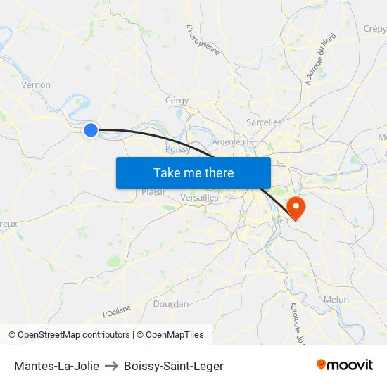 Mantes-La-Jolie to Boissy-Saint-Leger map