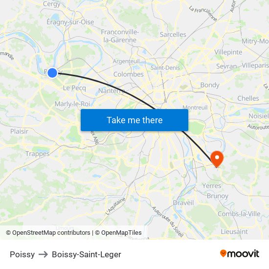 Poissy to Boissy-Saint-Leger map