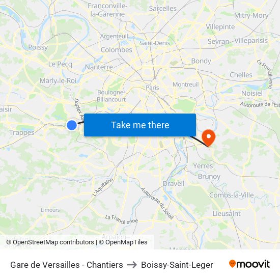Gare de Versailles - Chantiers to Boissy-Saint-Leger map
