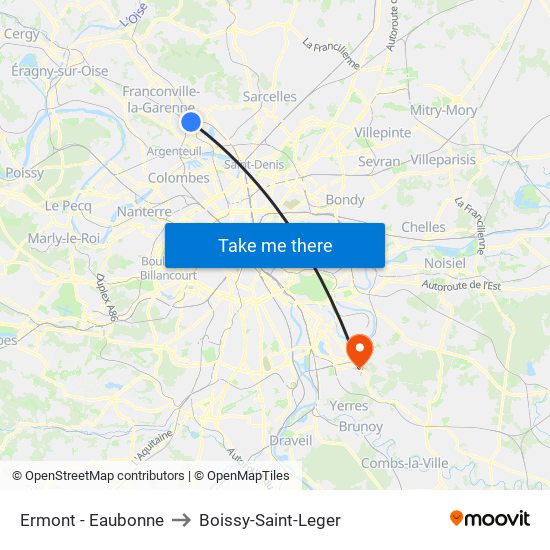 Ermont - Eaubonne to Boissy-Saint-Leger map
