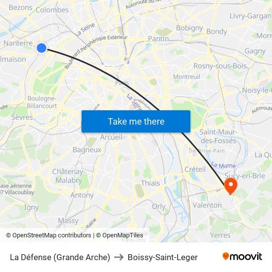 La Défense (Grande Arche) to Boissy-Saint-Leger map