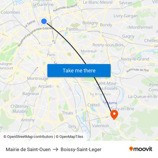 Mairie de Saint-Ouen to Boissy-Saint-Leger map