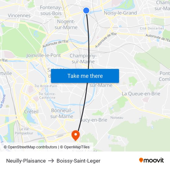 Neuilly-Plaisance to Boissy-Saint-Leger map