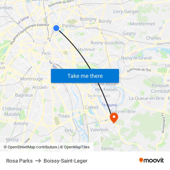 Rosa Parks to Boissy-Saint-Leger map