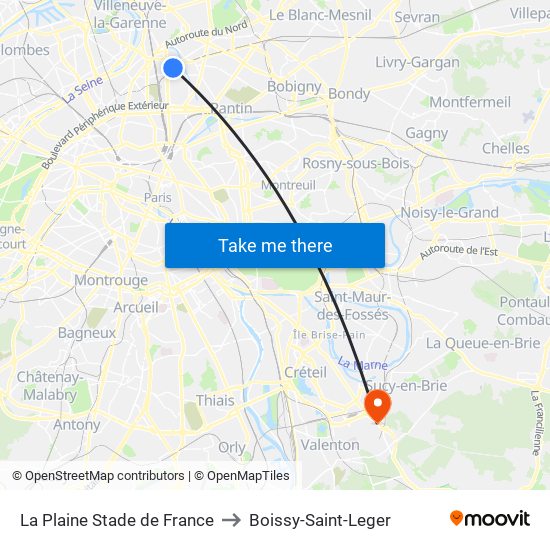 La Plaine Stade de France to Boissy-Saint-Leger map