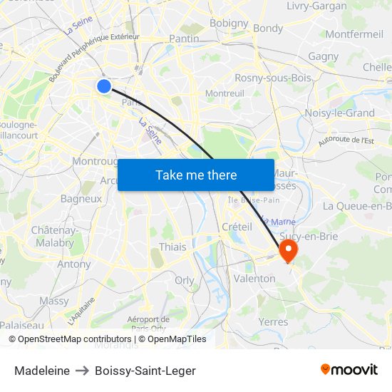 Madeleine to Boissy-Saint-Leger map