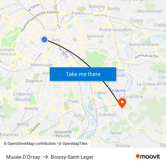 Musée D'Orsay to Boissy-Saint-Leger map