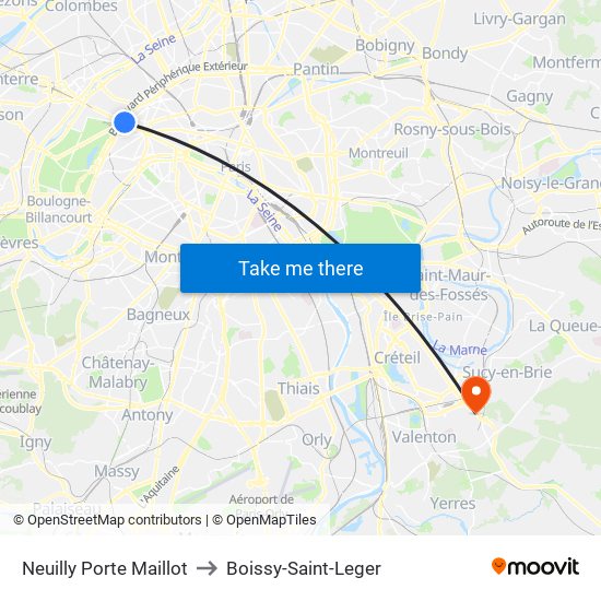 Neuilly Porte Maillot to Boissy-Saint-Leger map