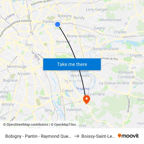 Bobigny - Pantin - Raymond Queneau to Boissy-Saint-Leger map