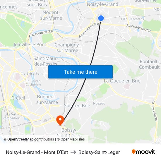 Noisy-Le-Grand - Mont D'Est to Boissy-Saint-Leger map