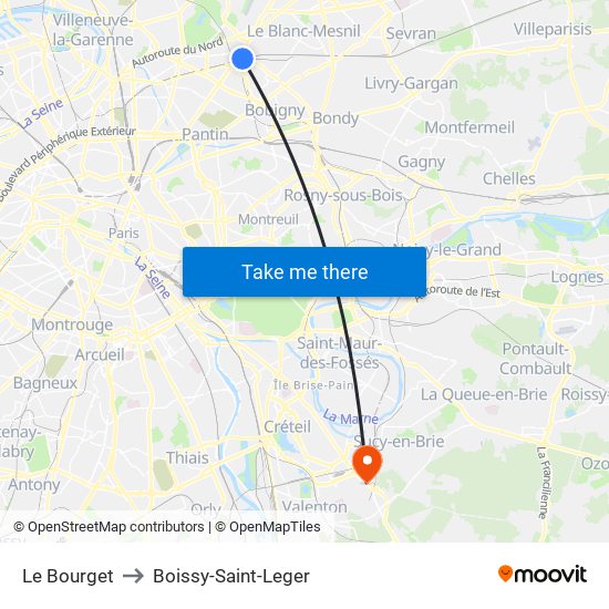 Le Bourget to Boissy-Saint-Leger map