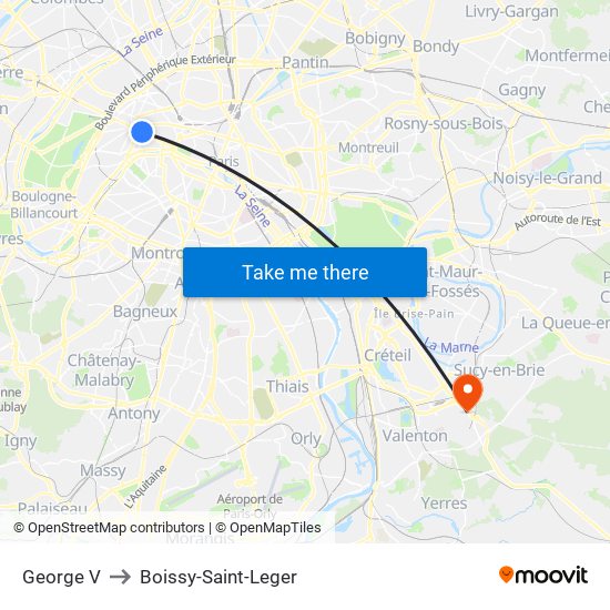 George V to Boissy-Saint-Leger map