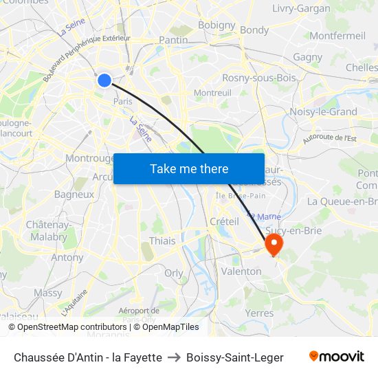 Chaussée D'Antin - la Fayette to Boissy-Saint-Leger map