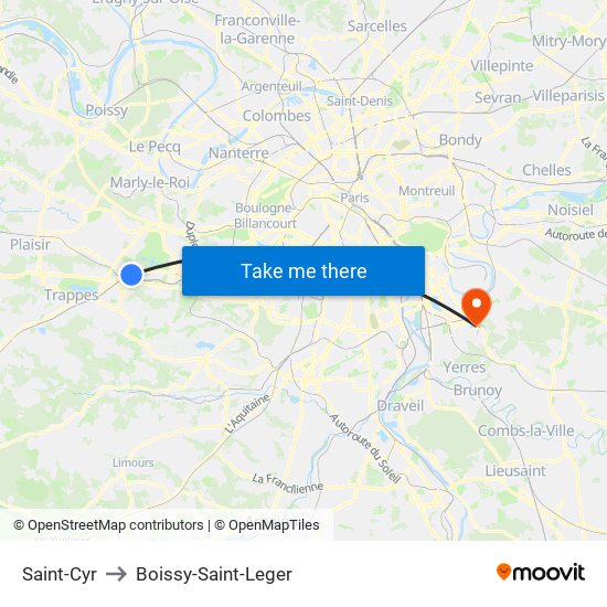 Saint-Cyr to Boissy-Saint-Leger map