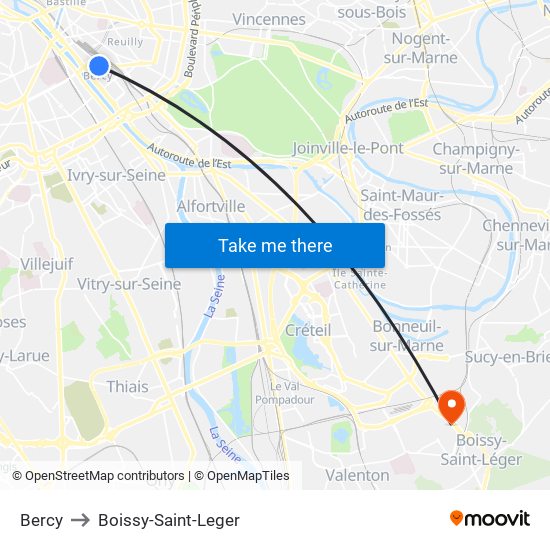 Bercy to Boissy-Saint-Leger map