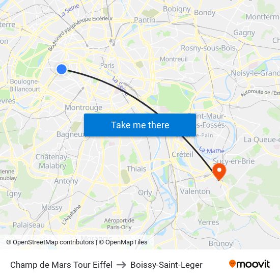 Champ de Mars Tour Eiffel to Boissy-Saint-Leger map