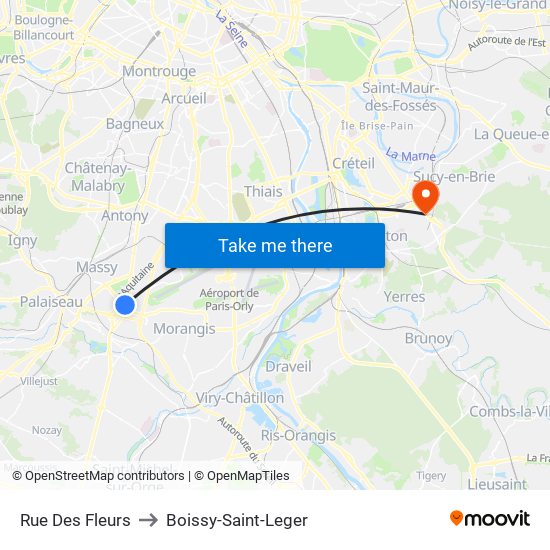Rue Des Fleurs to Boissy-Saint-Leger map